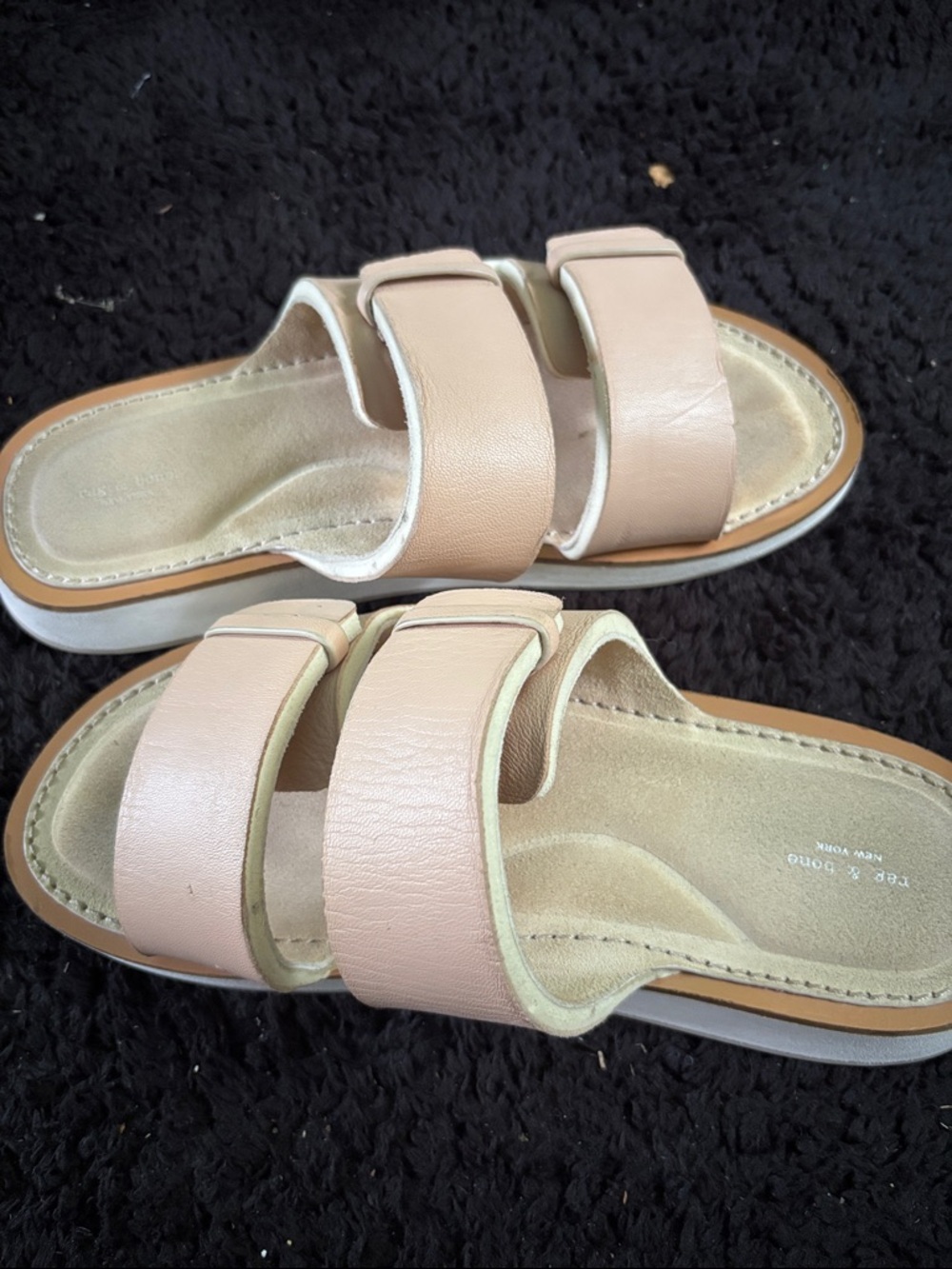 rag & bone parker leather Two-Strap Slide Sandals in Blush